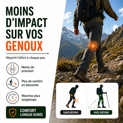 Bâtons randonnée carbone Sortrek - réduit l'impact sur les genoux en randonnée