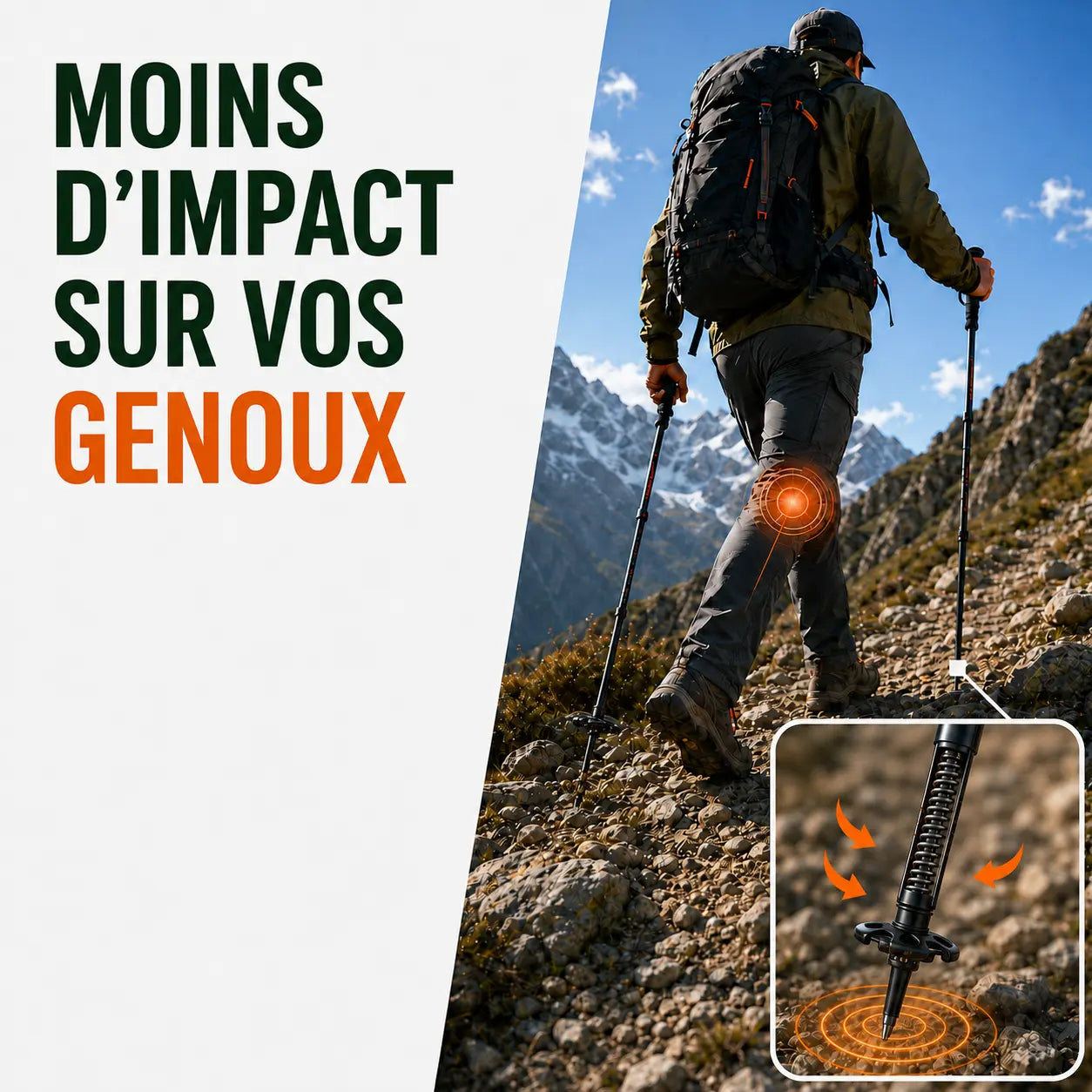 Bâtons de marche Alpine Argent Sortrek - moins d'impact sur les genoux en randonnée