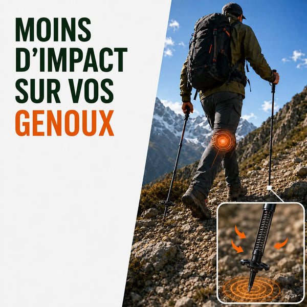 Bâtons de marche Alpine Argent Sortrek - moins d'impact sur les genoux en randonnée