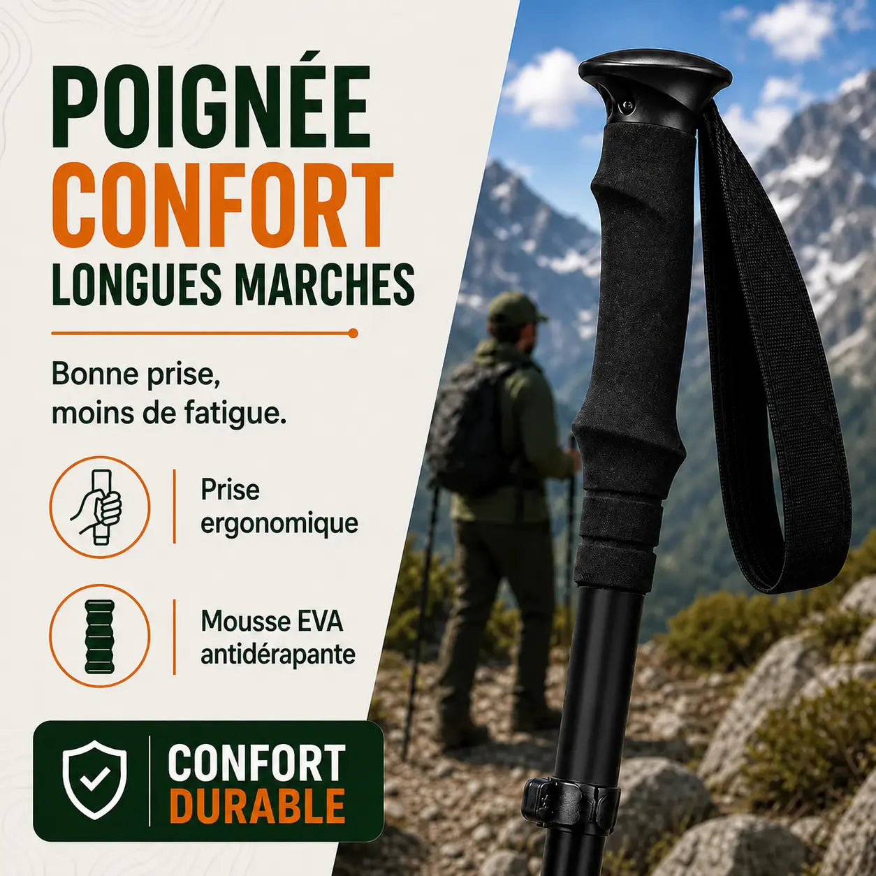 Bâtons randonnée carbone Sortrek - randonneur en sentier avec bâtons carbone