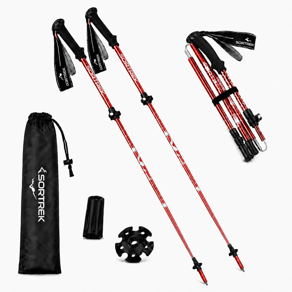 Bâtons marche Alpine carbone Sortrek - paire de bâtons carbone avec sac de transport et accessoires