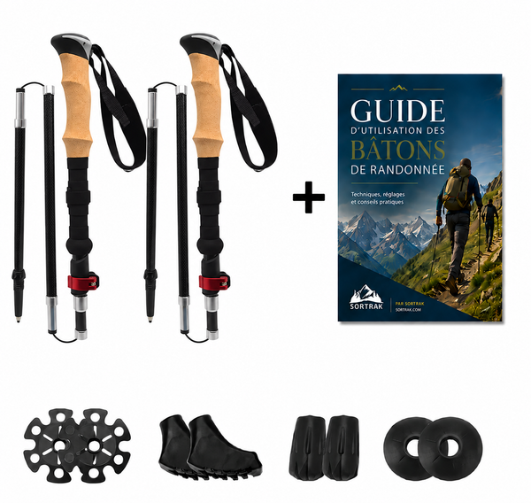 Bâtons de marche nordique pliables Piste - batons, guide d'utilisation et accessoires Sortrek