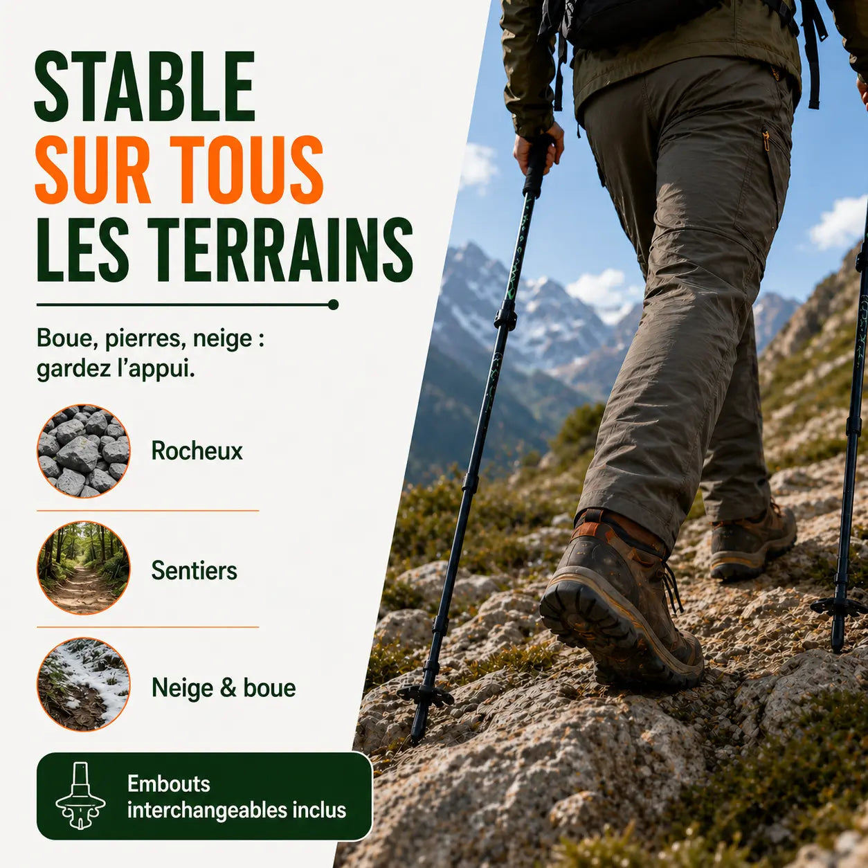Bâtons marche pliables Ligne Sortrek - stables sur tous les terrains rocheux, sentiers et neige