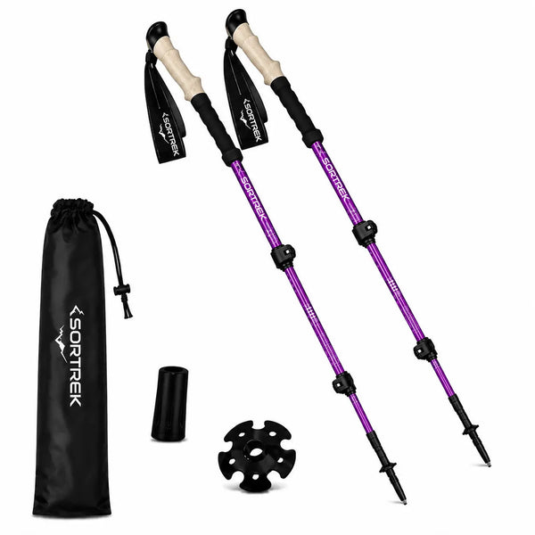 Bâtons trekking carbone Aiguille Sortrek - paire de bâtons carbone avec sac de transport et accessoires