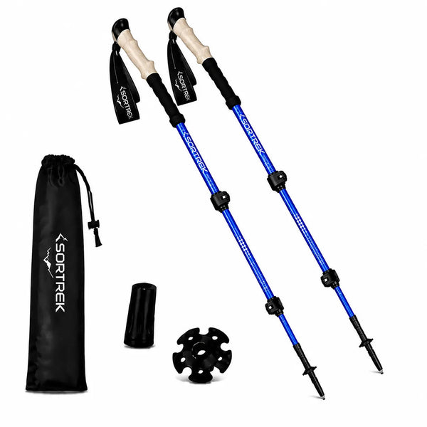 Bâtons trekking carbone Azur Sortrek - paire de bâtons carbone avec sac de transport et accessoires