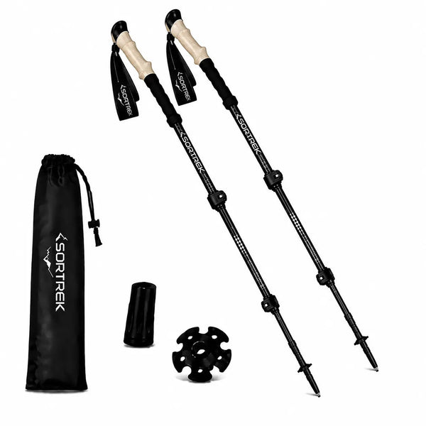 Bâtons trekking carbone Noroît Sortrek - paire de bâtons carbone avec sac de transport et accessoires