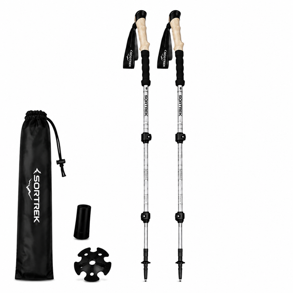 Bâtons trekking Élan carbone Sortrek - paire de bâtons carbone avec sac de transport et accessoires