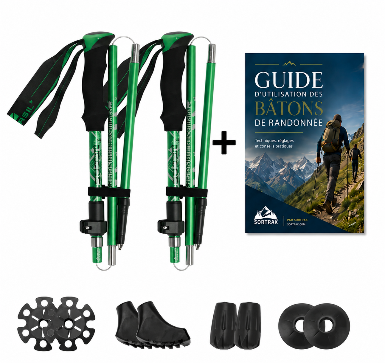 Bâtons de marche pliables en carbone - batons, guide d'utilisation et accessoires Sortrek