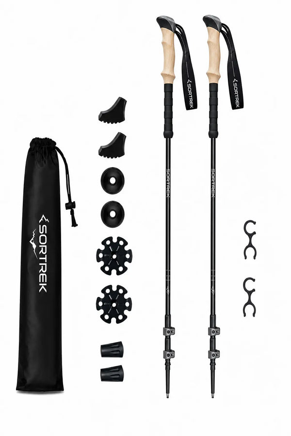 Bâtons marche nordique pliables Traverse Sortrek - paire de bâtons carbone avec sac de transport et accessoires
