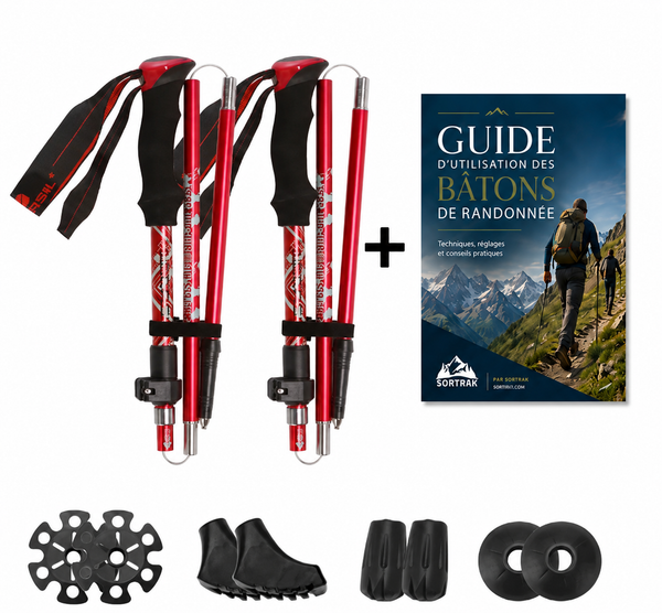 Bâtons de randonnée Horizon Rouge - batons, guide d'utilisation et accessoires Sortrek
