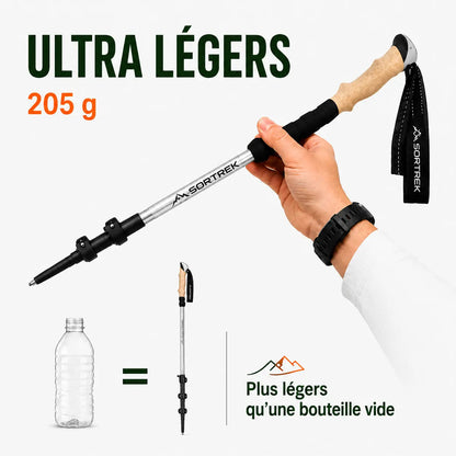 Bâtons trekking Élan carbone Sortrek - vue détail mécanisme de verrouillage et poignée