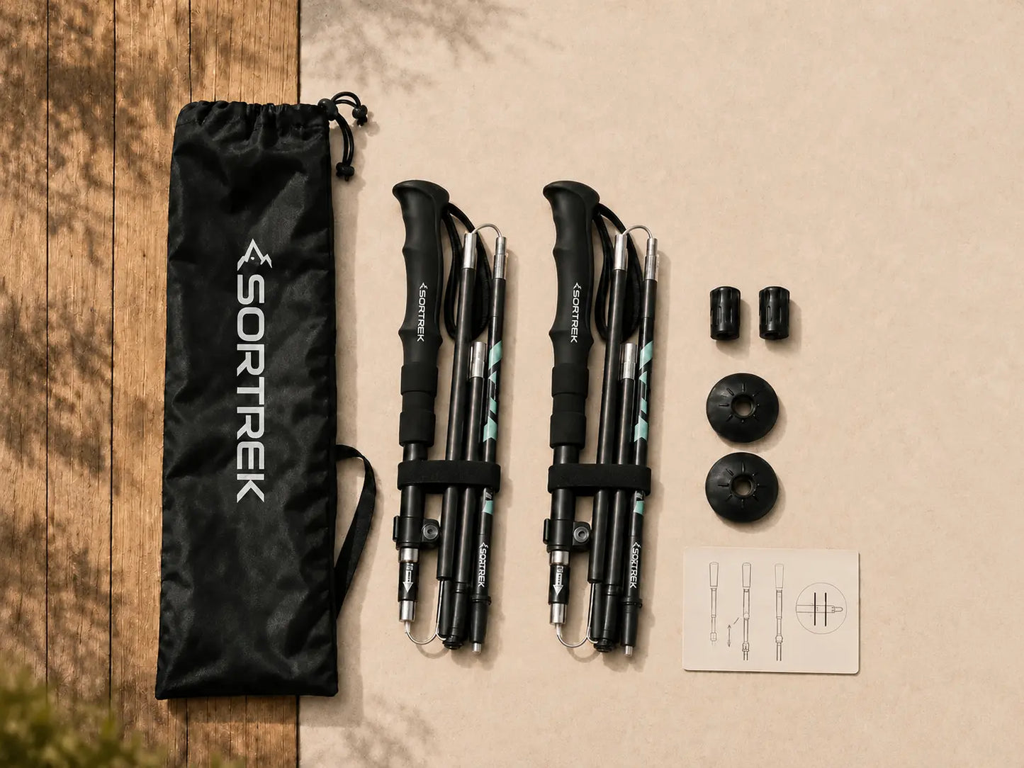 Bâtons carbone Élan Noir Sortrek - ensemble complet avec sac de transport et accessoires terrain