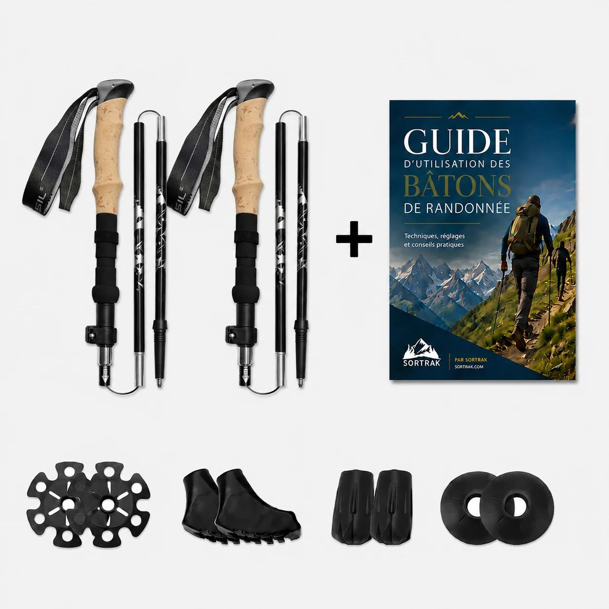 Bâtons de randonnée télescopiques carbone Noroît - batons, guide d'utilisation et accessoires Sortrek