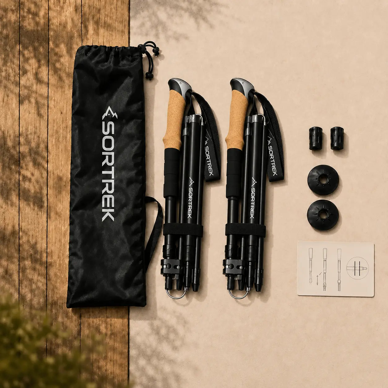 Bâtons pliables 5 sections Sortrek avec sac de transport et accessoires terrain
