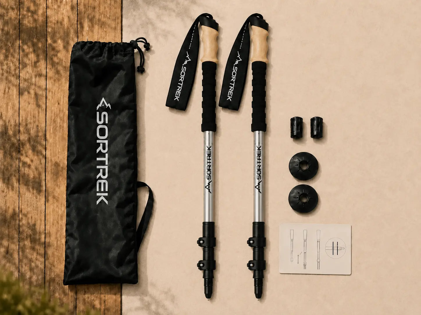 Bâtons télescopiques 3 sections Sortrek avec sac de transport et accessoires terrain